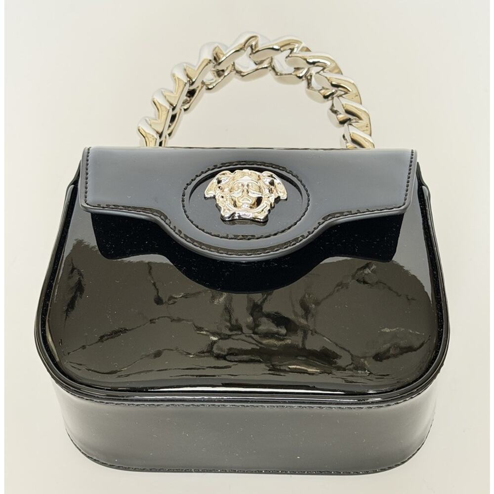 Versace Silver Medusa Black Leather Mini Top Handle Bag 1023434 IT NWT $1700 - Picture 8 of 16